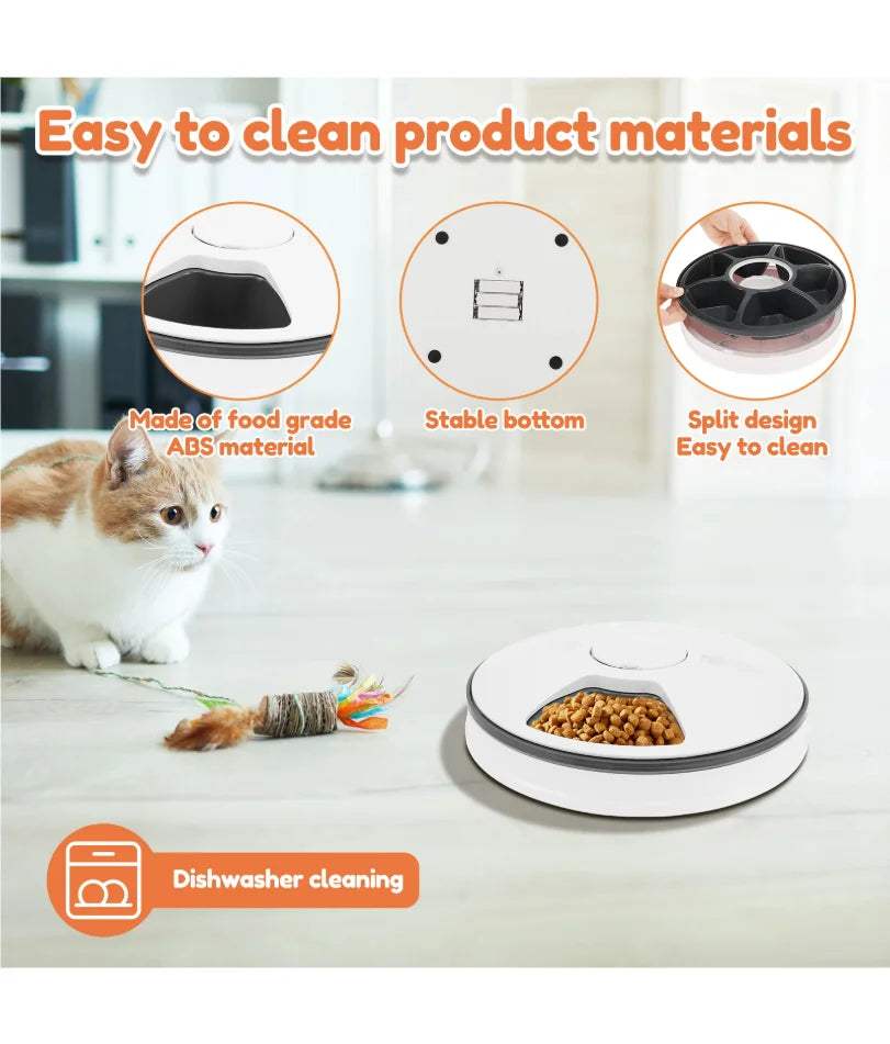 6-Meal Automatic Pet Feeder with Timer – Battery-Powered Food Dispenser for Wet & Dry Pet Food