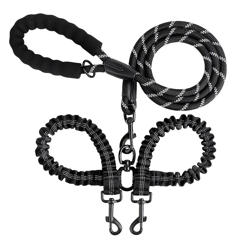 Double Dog Leash Coupler – Elastic Nylon Dual Lead for Walking