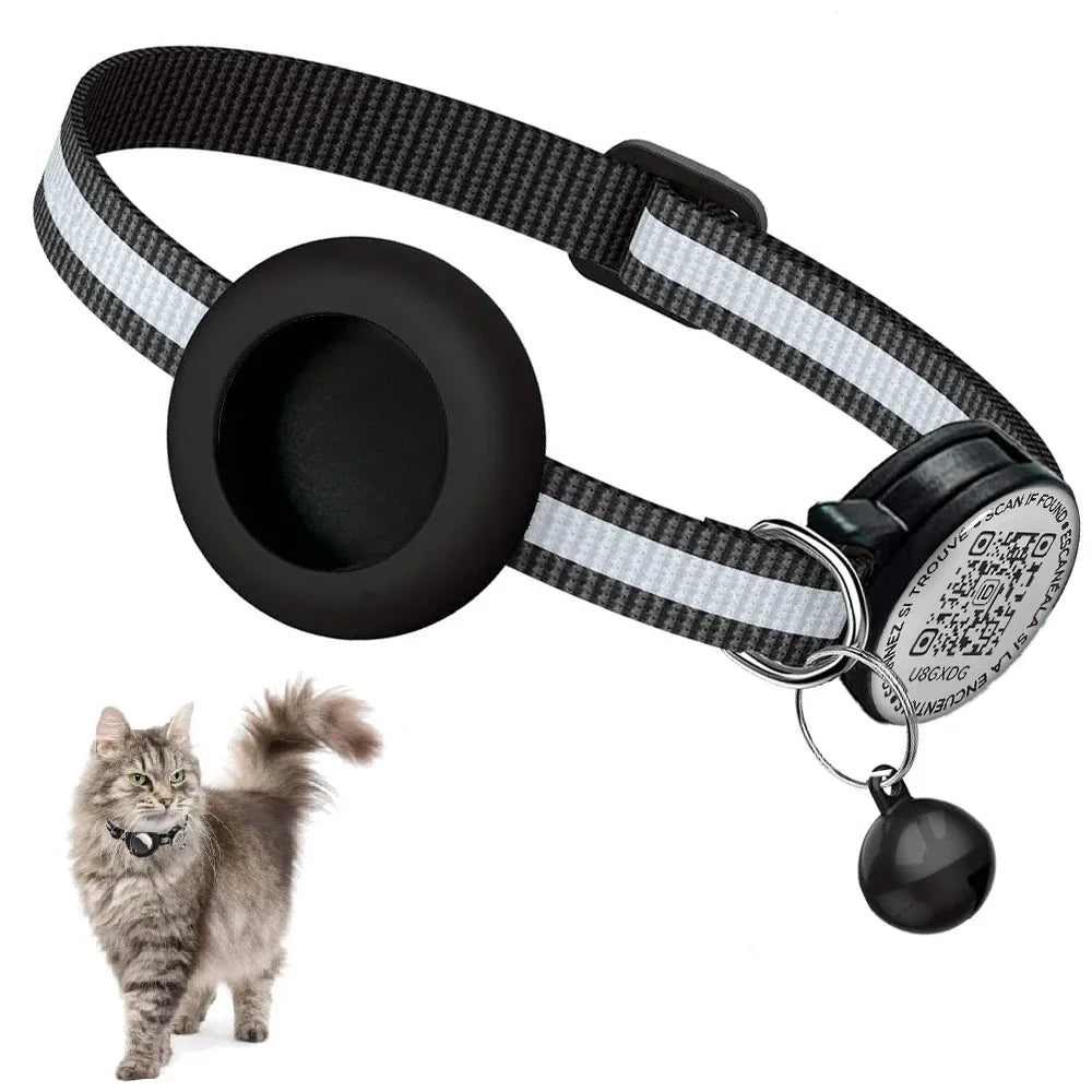 GPS Tracker Cat Collar with QR Name Tag & Airtag Holder, 2 in 1 Protection Reflective Collar for Cats Airtag Case Gatos