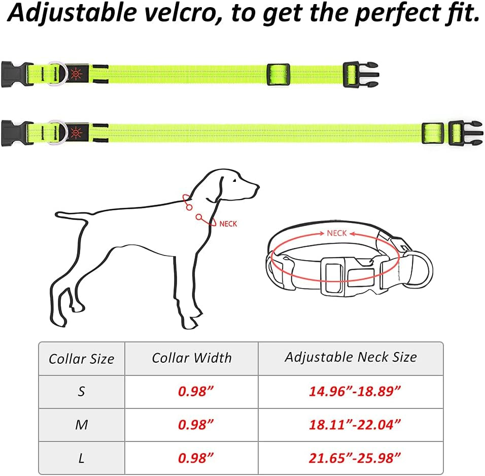 Vizpet Led Dog Collar, Rechargeable Light up Collar, Waterproof Flashing Light Basic Dog Collars, Super Bright Night Safety (Green, Large)