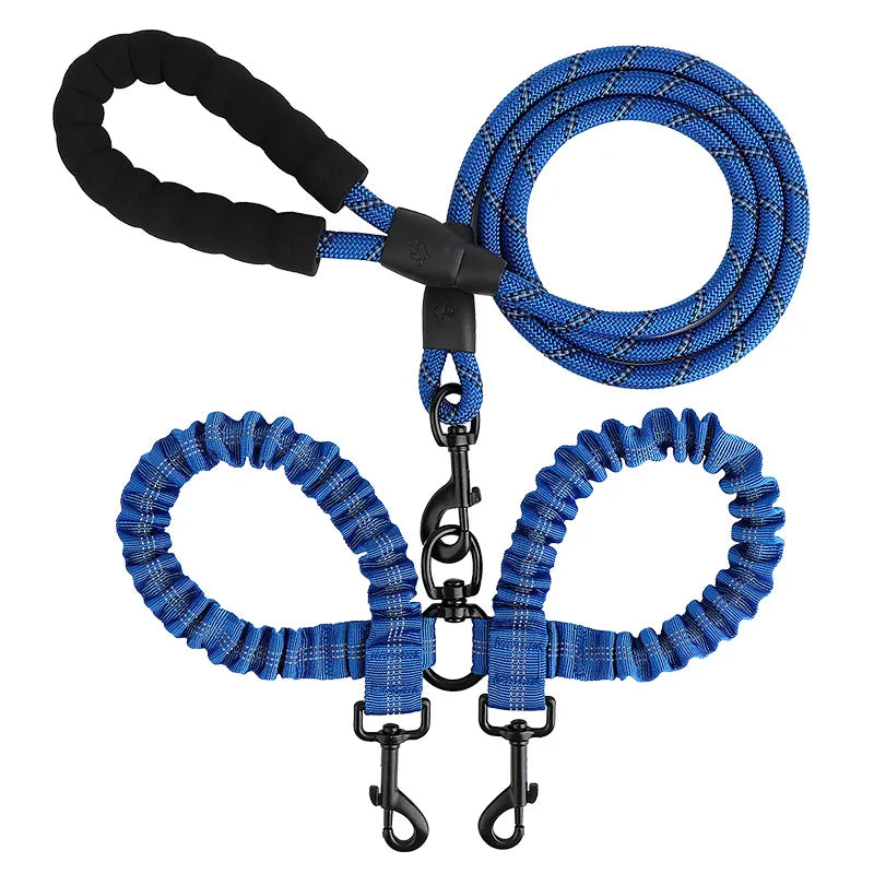 Double Dog Leash Coupler – Elastic Nylon Dual Lead for Walking