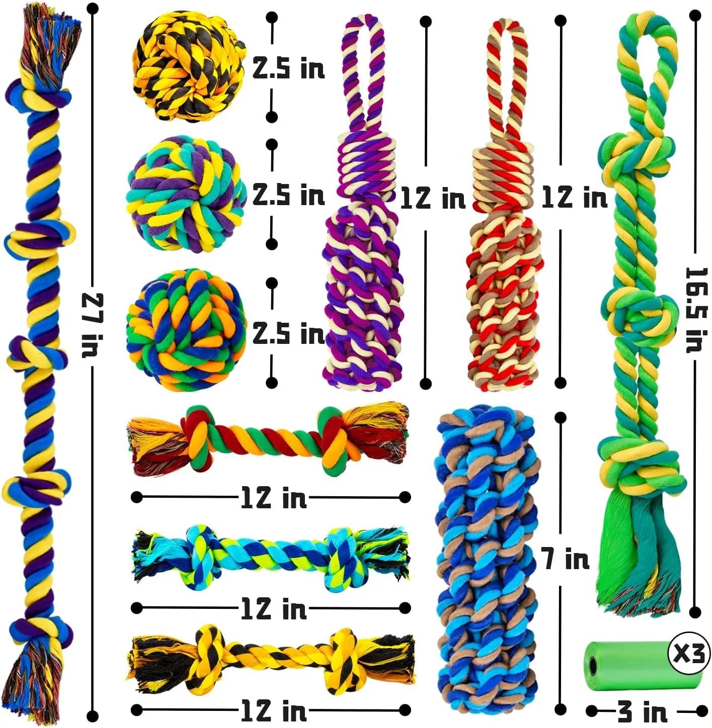 14-Pack XL Dog Chew Toys for Aggressive Chewers – Tough Rope & Teething Toys for Large Dogs | Durable Heavy-Duty Cotton Toy Set
