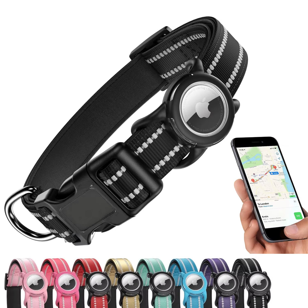 Waterproof Air Tag Dog Collar with Airtag Holder, Reflective Soft Padded & Safety Buckle