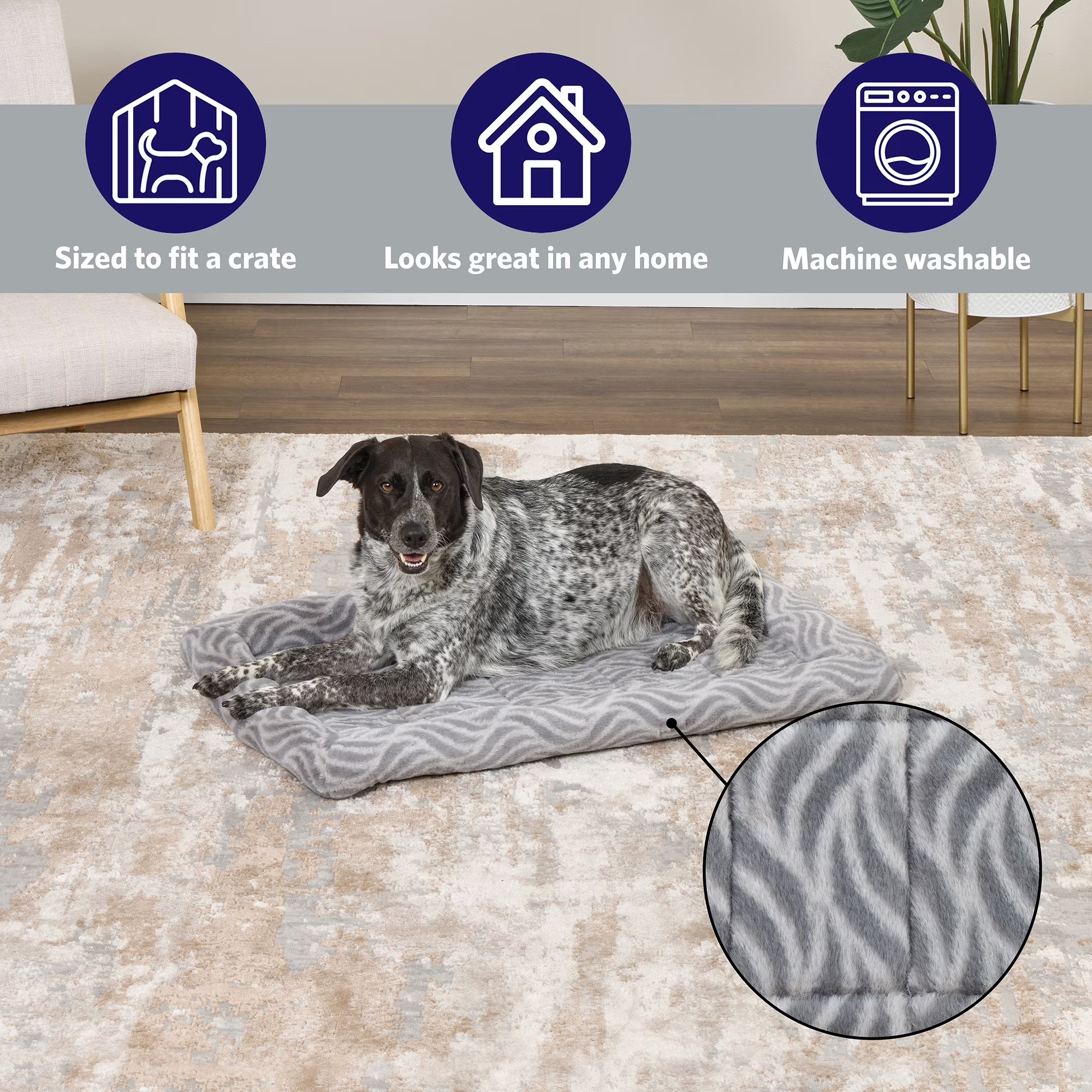 Quitetime Deluxe Wave Bolster Dog Bed – Soft Washable Pet Bed for Medium Dogs | Cozy Gray 36-Inch Lounger