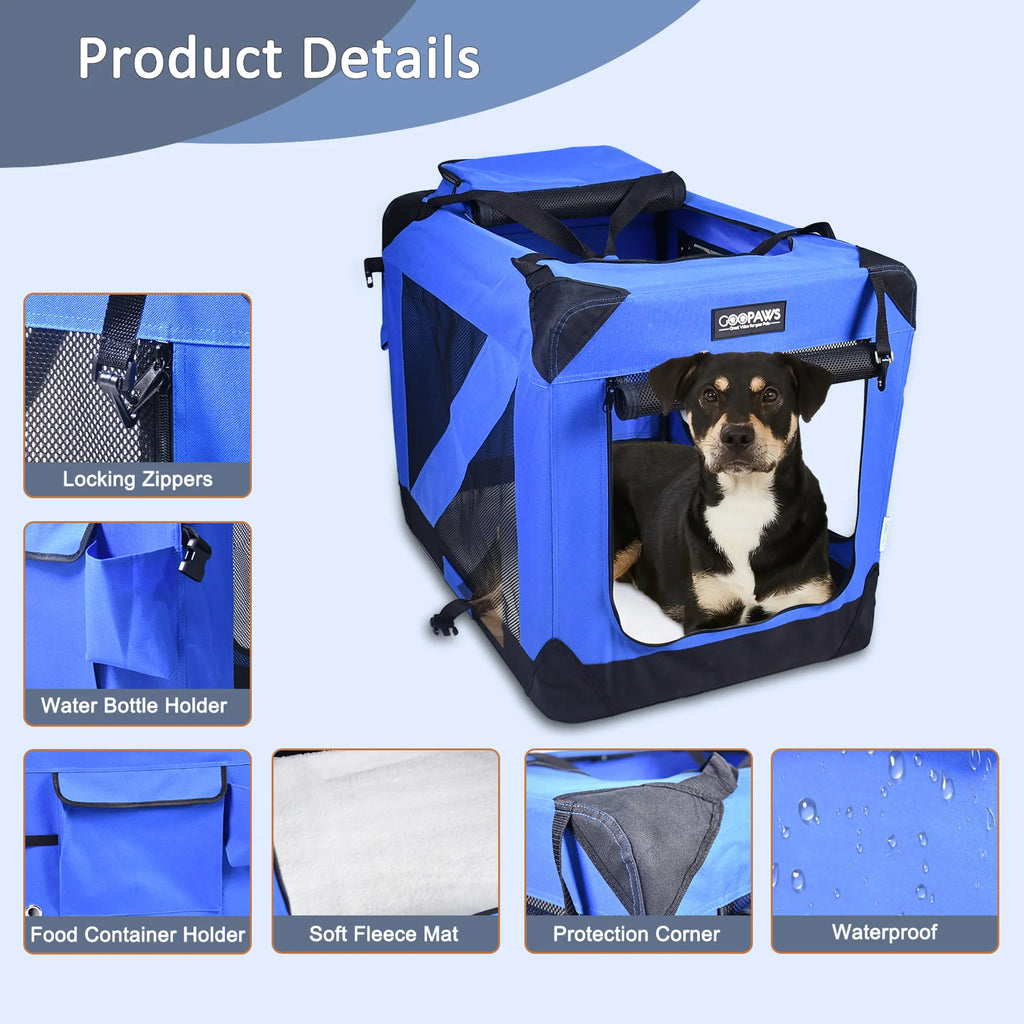 JESPET Soft Pet Crates Kennel, 3 Door Soft Sided Folding Travel Pet Ca ...