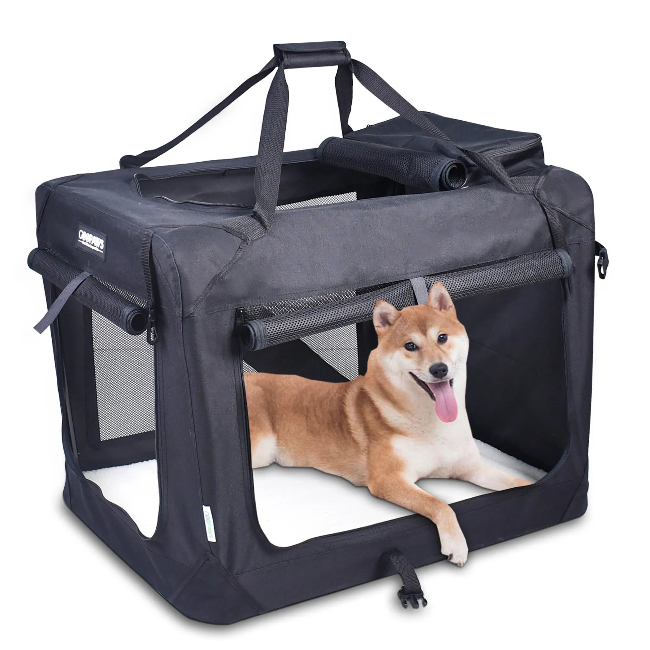 JESPET Soft Pet Crates Kennel, 3 Door Soft Sided Folding Travel Pet Carrier with Straps and Fleece Mat