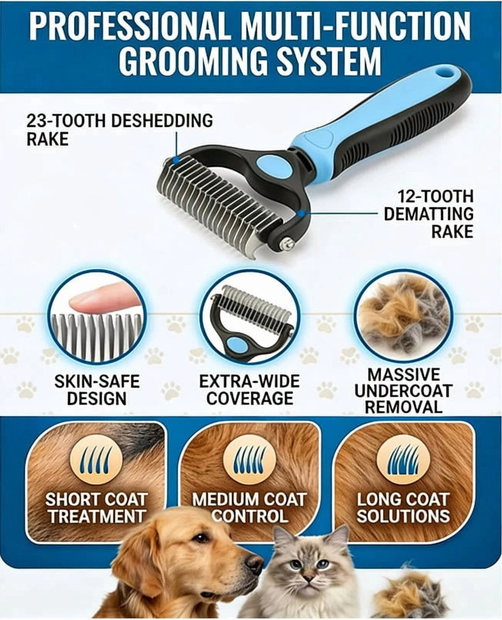 2-in-1 Deshedding & Undercoat Rake for Dogs and Cats – Double-Sided Grooming Brush for Long-Haired Pets 🐾✨