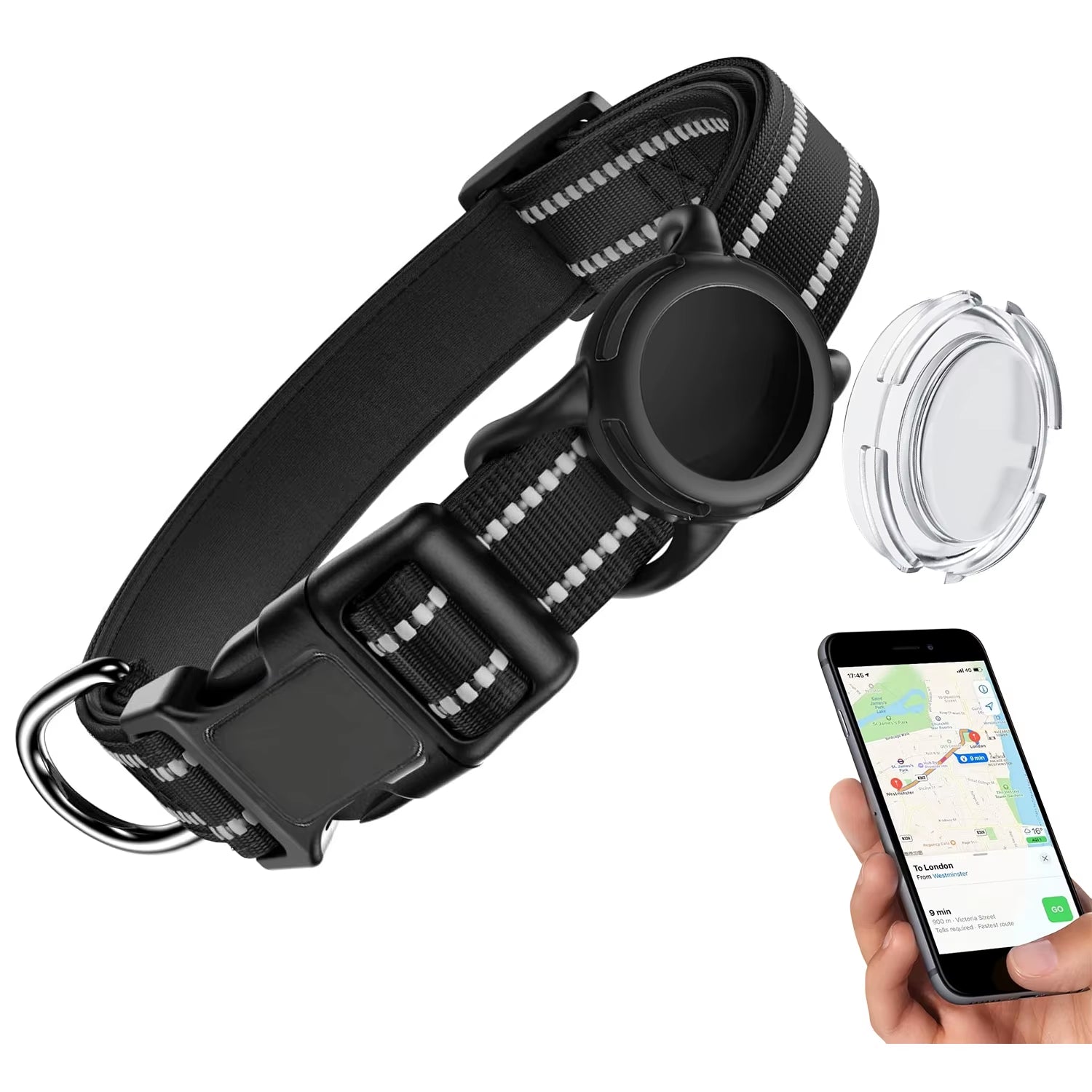 Waterproof Air Tag Dog Collar with Airtag Holder, Reflective Soft Padded & Safety Buckle
