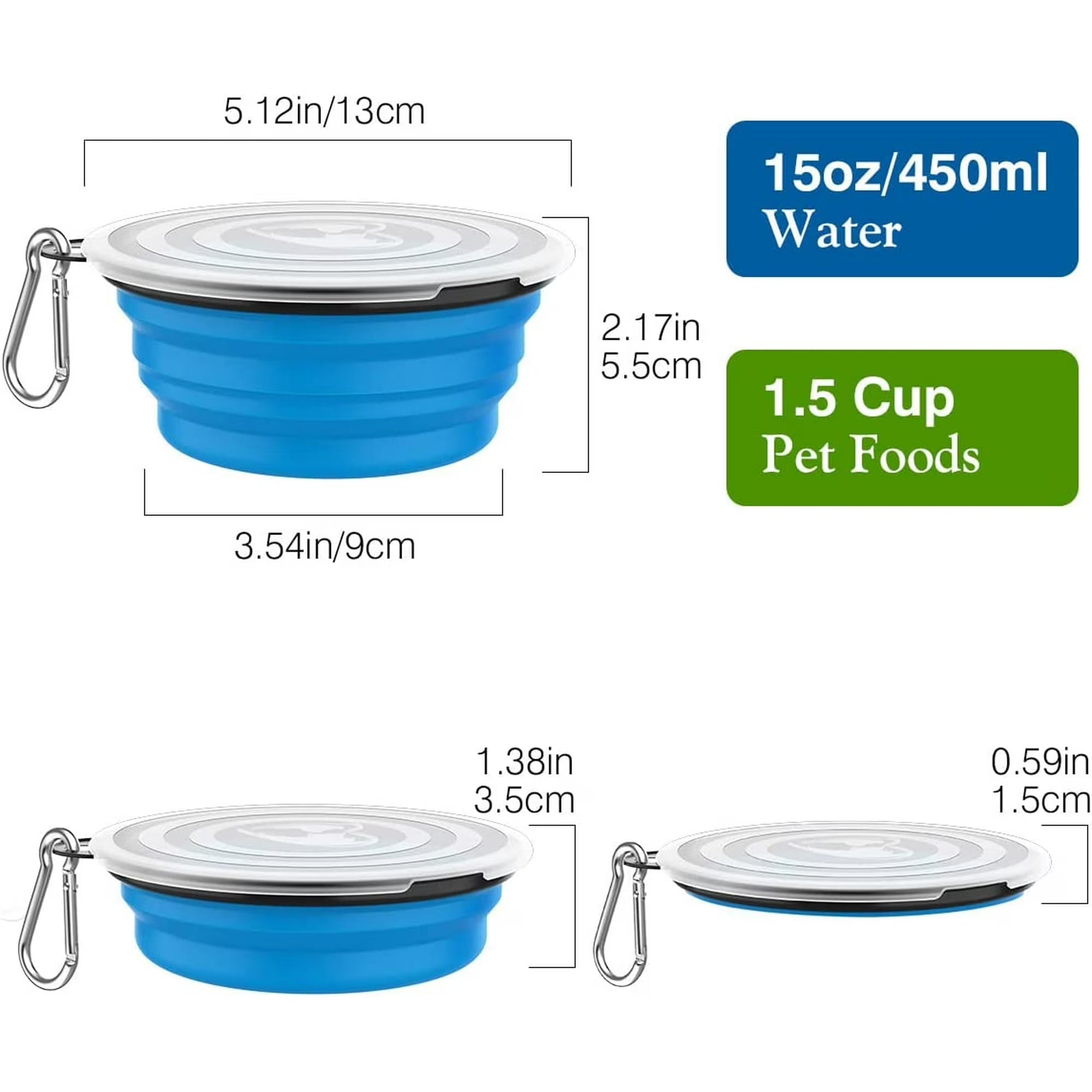Collapsible Pet Travel Bowls – 2 Pack Silicone Food & Water Bowls with Lids & Carabiners (Blue & Green, 450ml) 🐾🥣💧