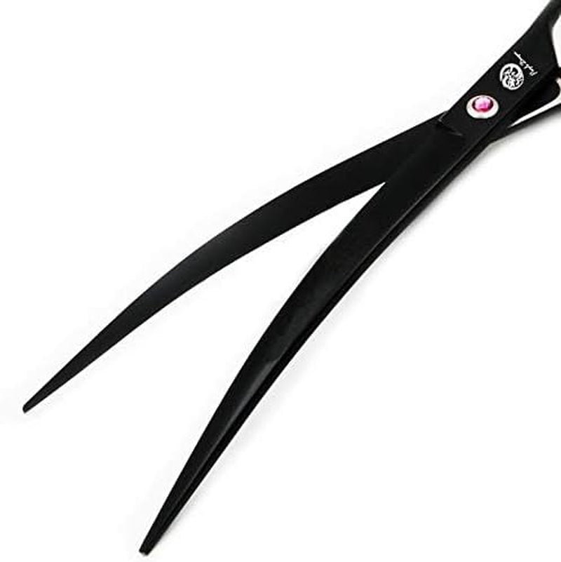 9" Professional Downward Curved Pet Grooming Shears – Black, Left or Right-Hand Use with Storage Bag
