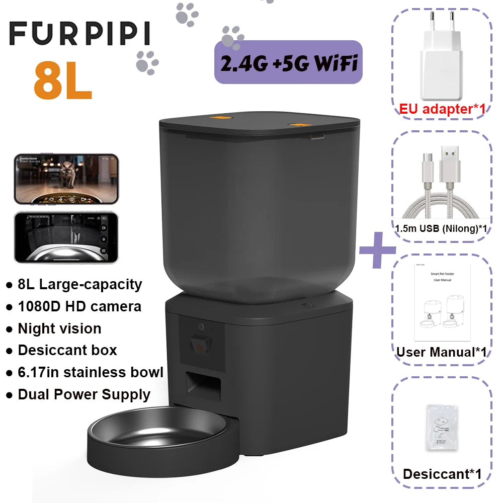 5G Smart Automatic Pet Feeder with 1080P HD Camera, WiFi Control & Voice Recorder