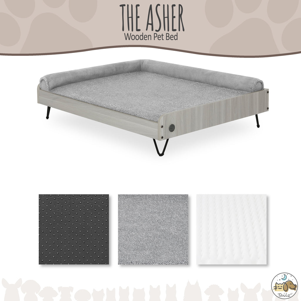 Asher Elevated Wooden Pet Bed with Mattress – Luxury Large & XL Dog Bed | Greenguard Gold Certified Modern Pet Furniture