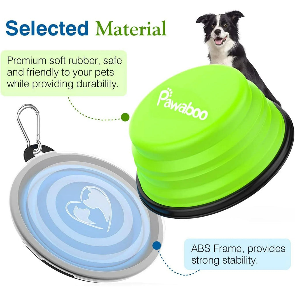 Collapsible Pet Travel Bowls – 2 Pack Silicone Food & Water Bowls with Lids & Carabiners (Blue & Green, 450ml) 🐾🥣💧