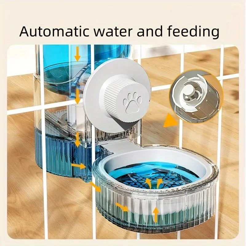 Hanging Automatic Pet Feeder & Water Dispenser Set – Gravity Food & Water Station for Cages