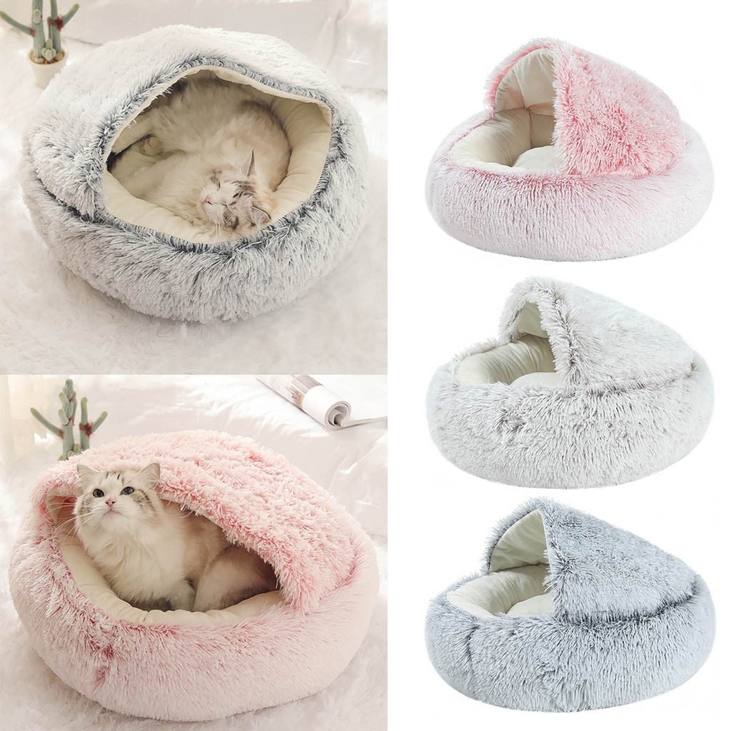 Plush Calming Pet Bed – Soft Round Sleeping Bag Bed for Indoor & Outdoor Cats and Small Dogs | Warm Cozy Winter Pet Bed