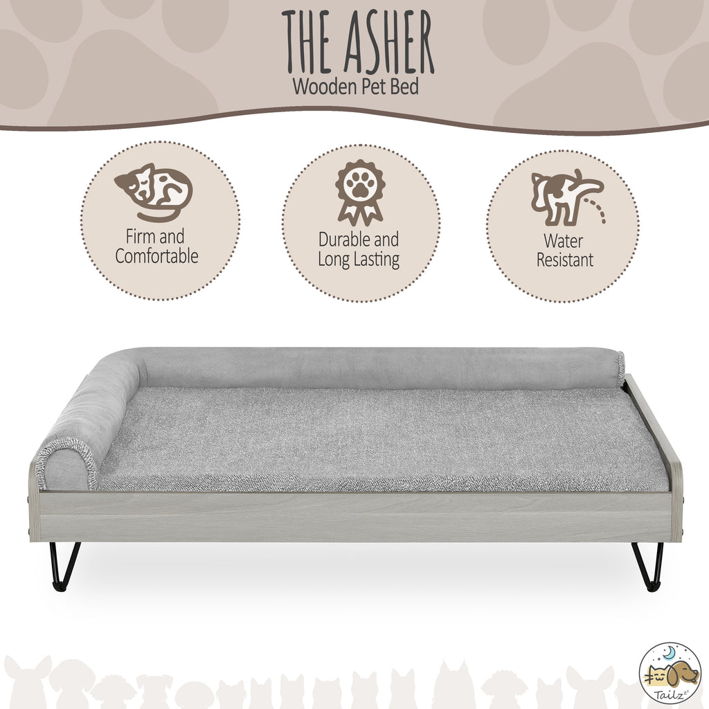 Asher Elevated Wooden Pet Bed with Mattress – Luxury Large & XL Dog Bed | Greenguard Gold Certified Modern Pet Furniture