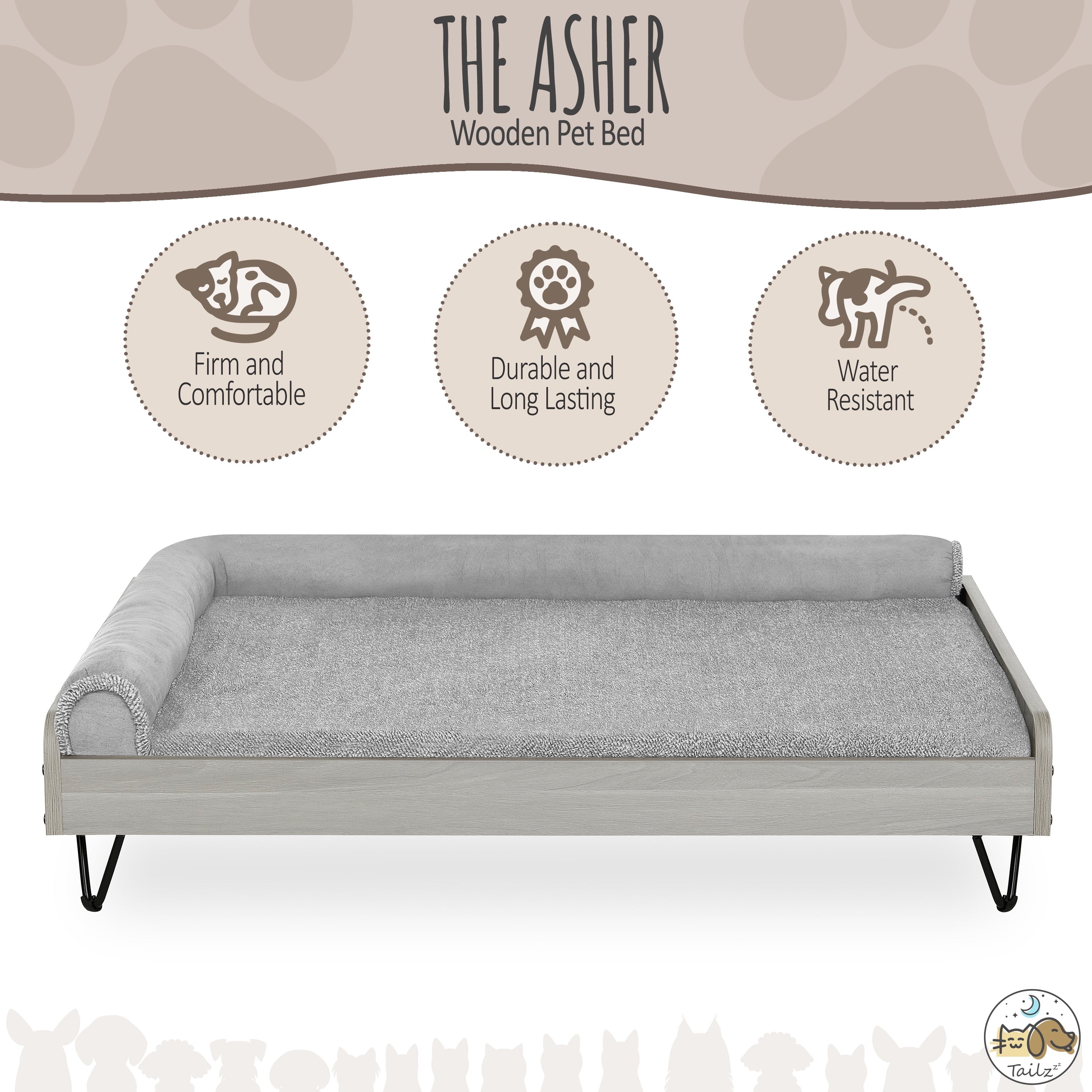 Asher Elevated Wooden Pet Bed with Mattress – Luxury Large & XL Dog Bed | Greenguard Gold Certified Modern Pet Furniture