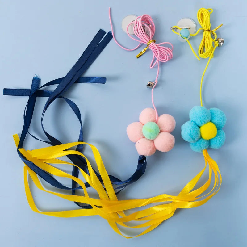 7-Piece Interactive Cat Toy Set – Elastic Hanging Door Teaser Toys with Sticky Disc & Long Rope for Cats and Kittens