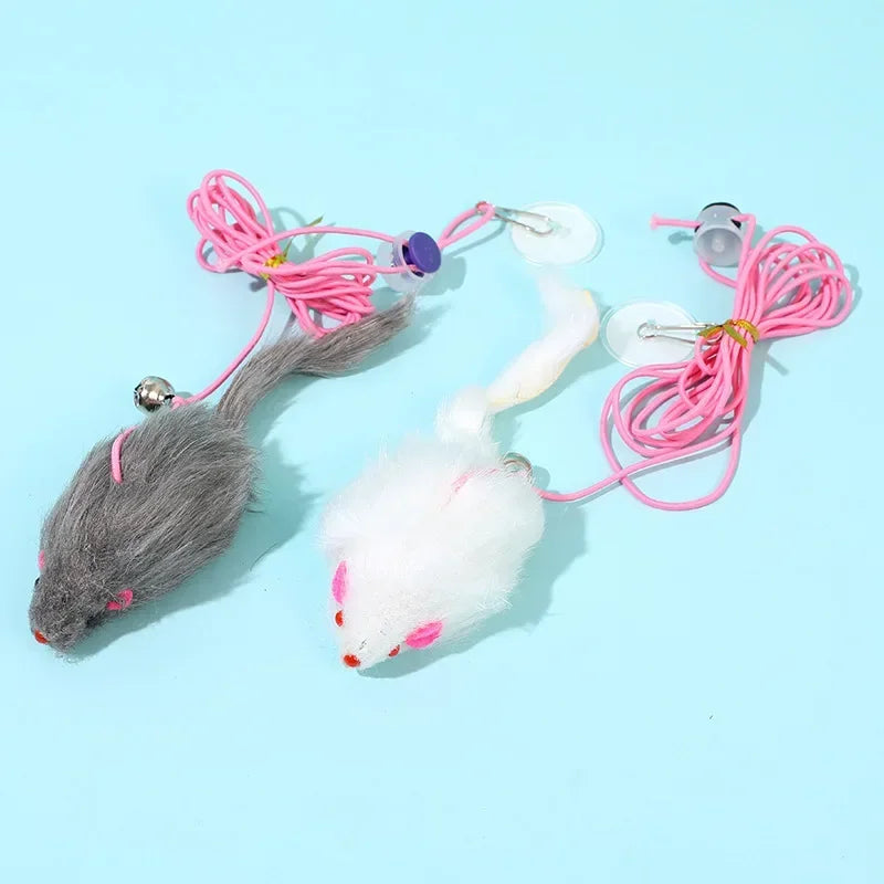 7-Piece Interactive Cat Toy Set – Elastic Hanging Door Teaser Toys with Sticky Disc & Long Rope for Cats and Kittens
