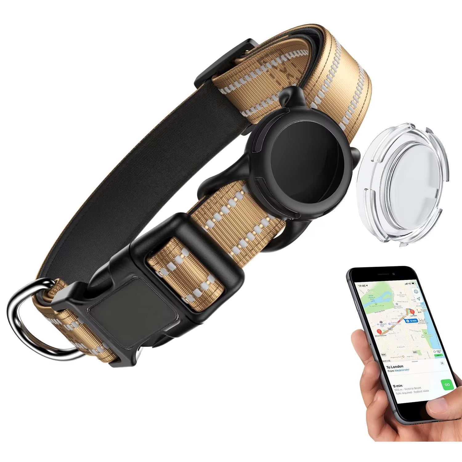 Waterproof Air Tag Dog Collar with Airtag Holder, Reflective Soft Padded & Safety Buckle