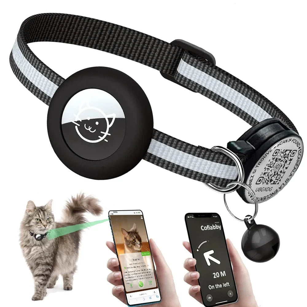 GPS Tracker Cat Collar with QR Name Tag & Airtag Holder, 2 in 1 Protection Reflective Collar for Cats Airtag Case Gatos