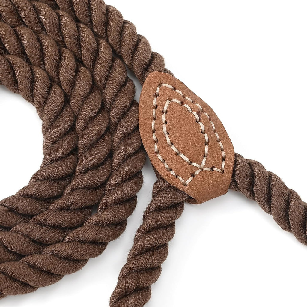 Dog Leash, Braided Cotton Rope Leashes with Leather Tip - Heavy Duty Metal Clasp, 4FT, 1/2" Thick- Dark Brown