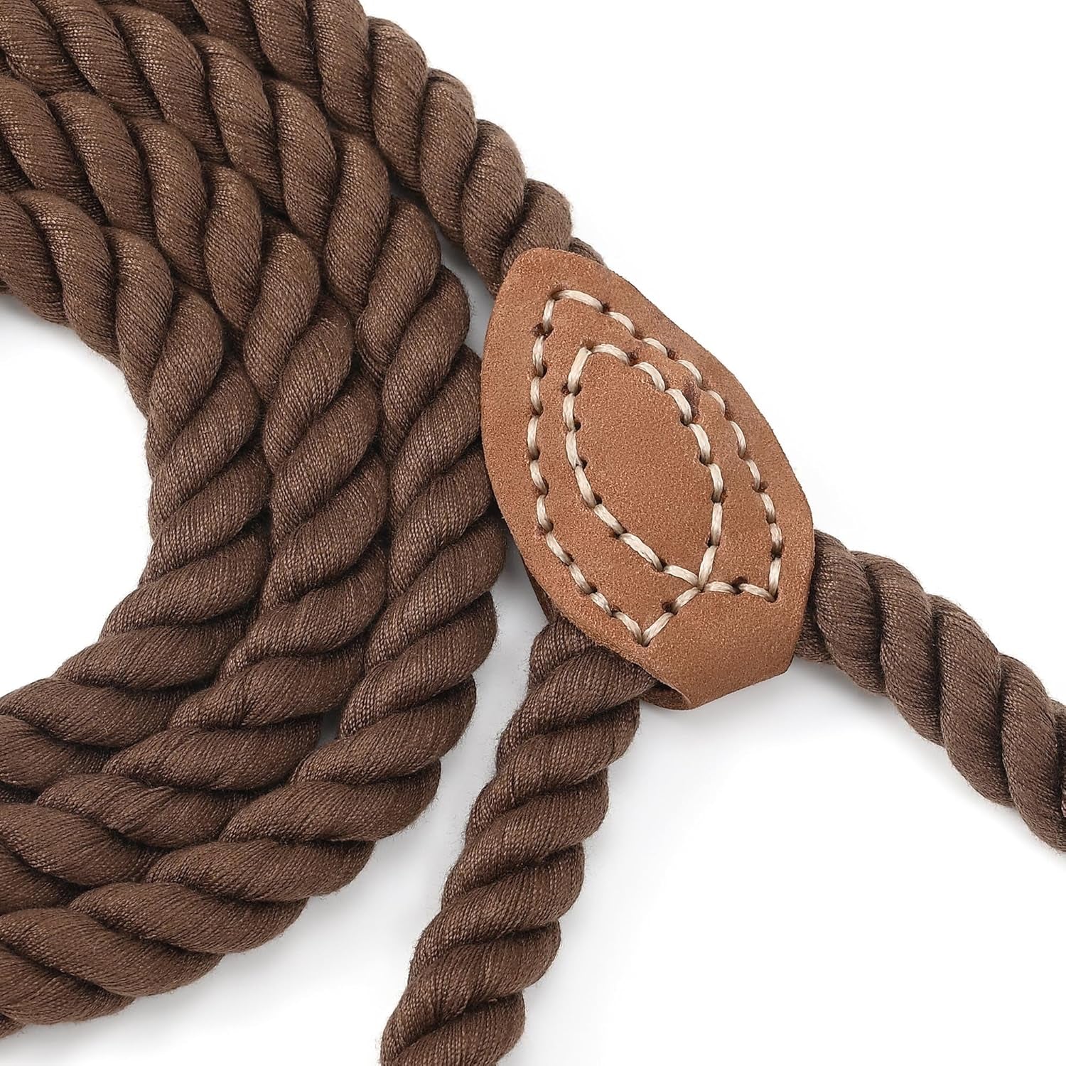 Dog Leash, Braided Cotton Rope Leashes with Leather Tip - Heavy Duty Metal Clasp, 4FT, 1/2" Thick- Dark Brown