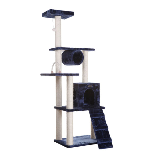 71" Real Wood Navy Cat Tree & Scratching Tower – Multi-Level Climbing and Play Center