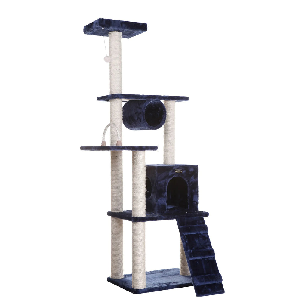 71" Real Wood Navy Cat Tree & Scratching Tower – Multi-Level Climbing and Play Center
