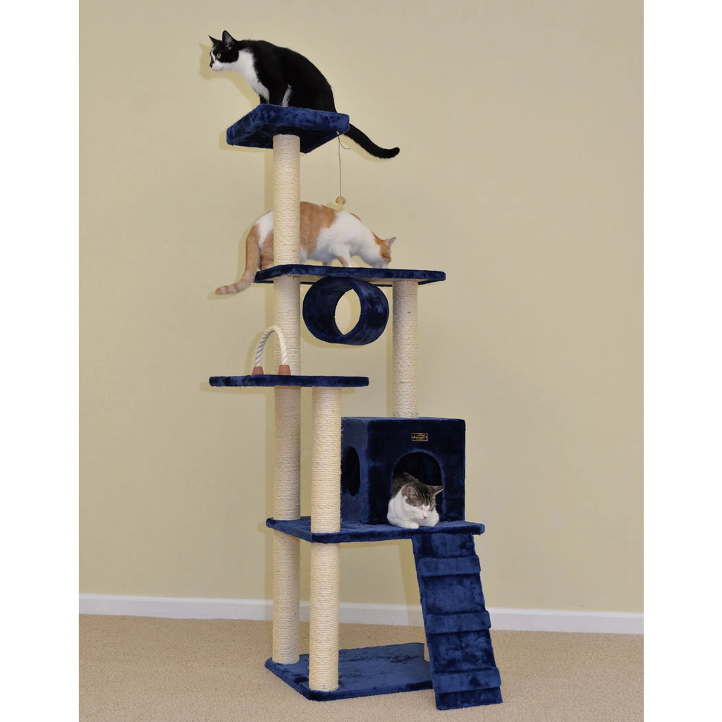71" Real Wood Navy Cat Tree & Scratching Tower – Multi-Level Climbing and Play Center