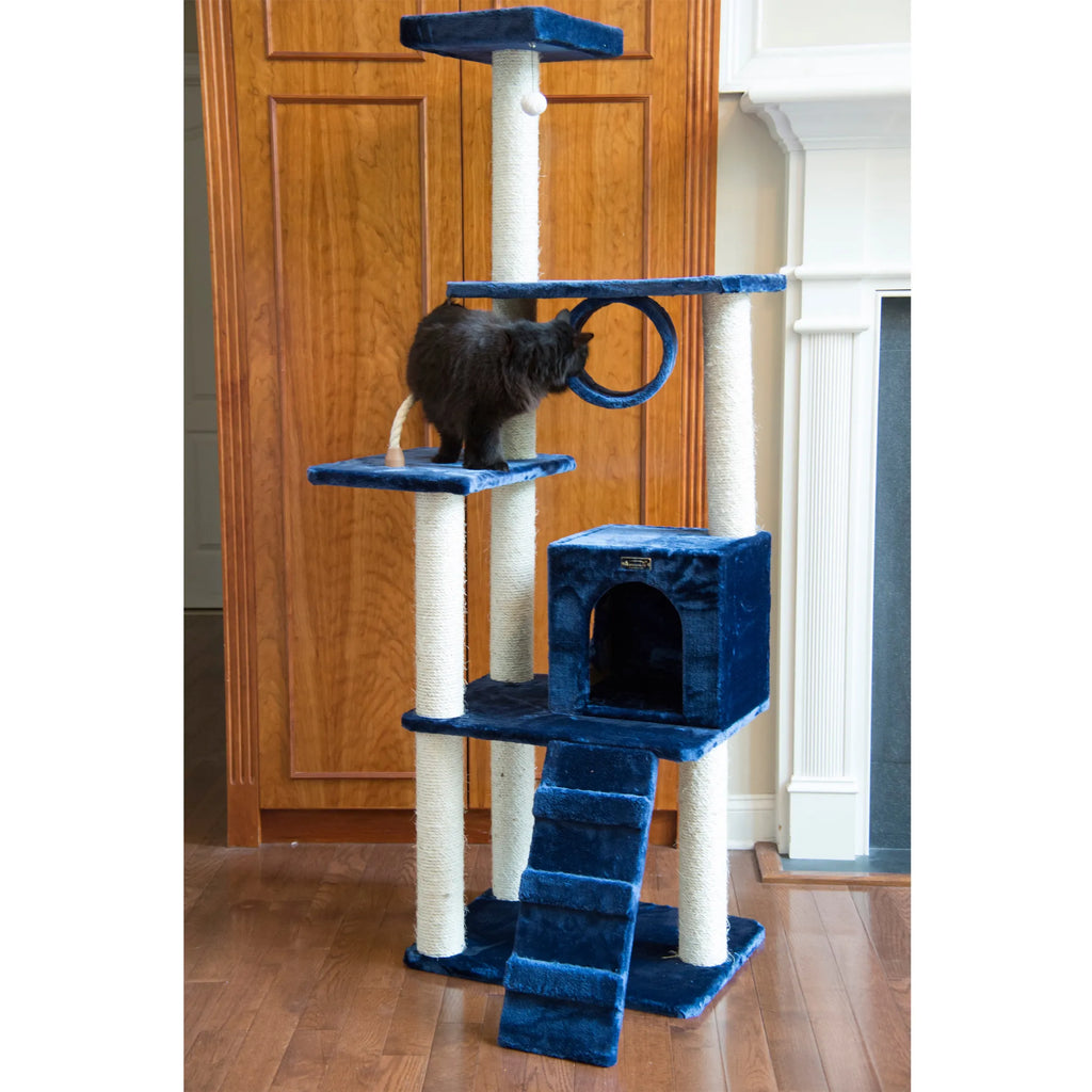 71" Real Wood Navy Cat Tree & Scratching Tower – Multi-Level Climbing and Play Center