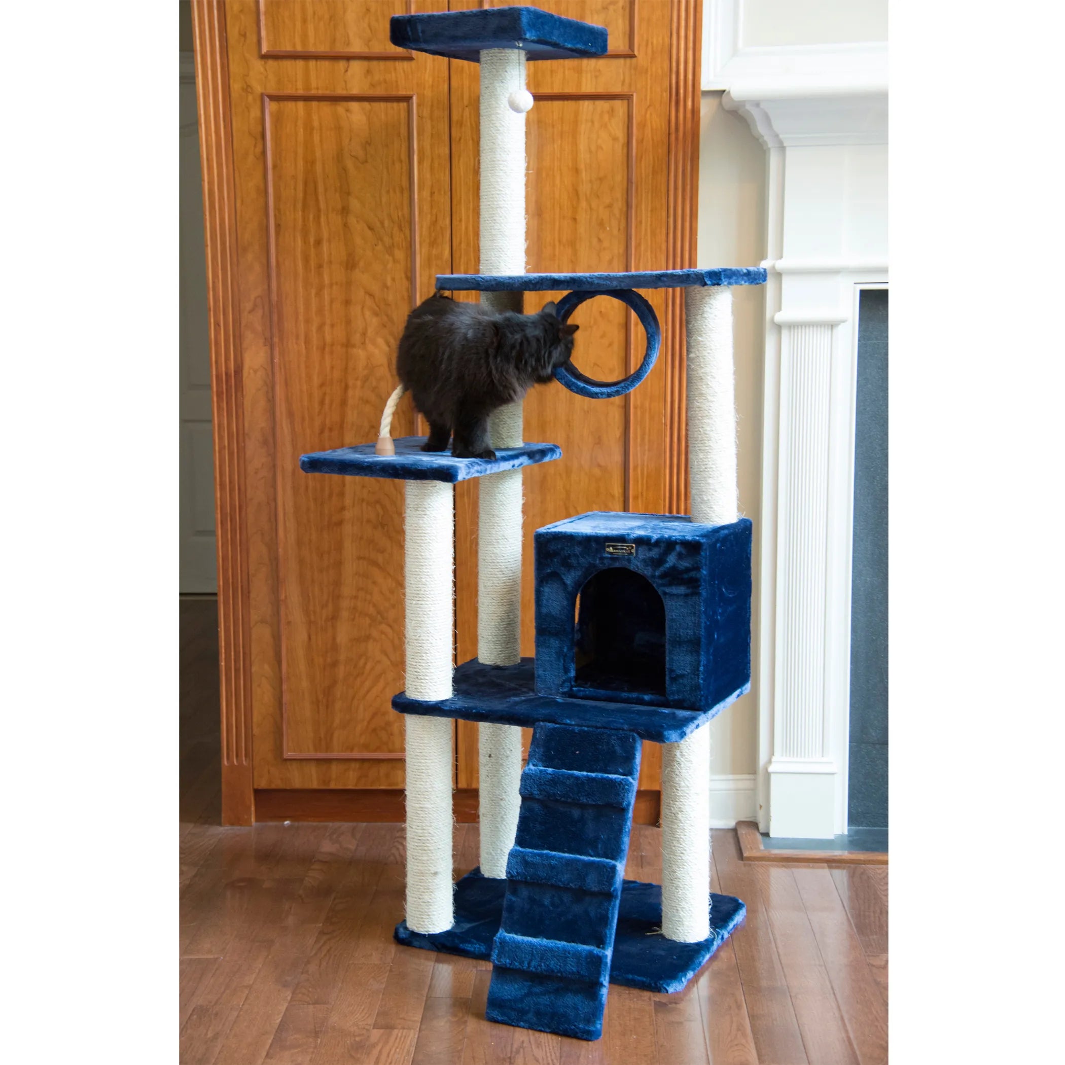 71" Real Wood Navy Cat Tree & Scratching Tower – Multi-Level Climbing and Play Center