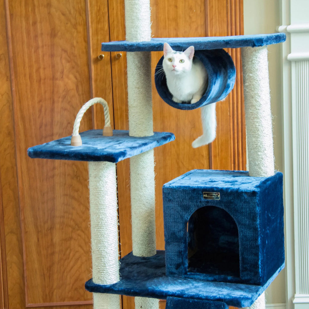 71" Real Wood Navy Cat Tree & Scratching Tower – Multi-Level Climbing and Play Center
