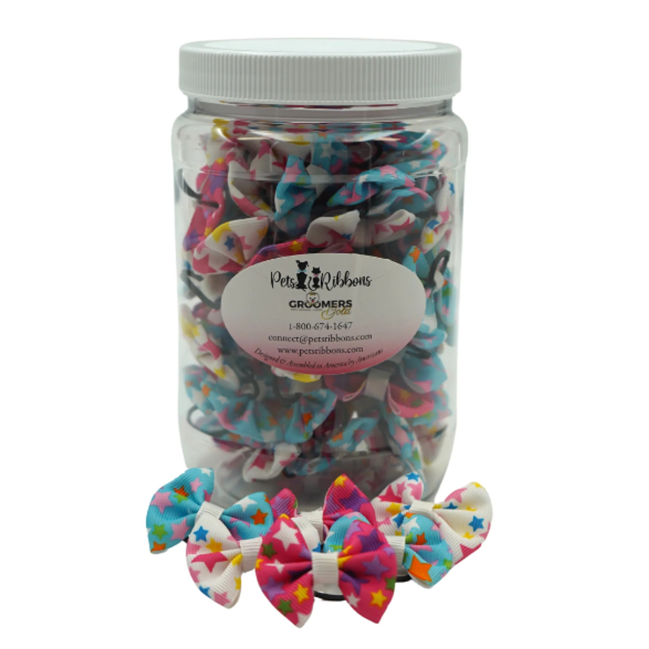 Birthday Star Grooming Bows for Dogs & Cats – Assorted Pet Ribbons in Jar (50-100 Count) 🎉🐾⭐