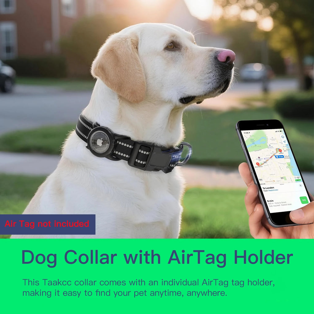 Waterproof Air Tag Dog Collar with Airtag Holder, Reflective Soft Padded & Safety Buckle