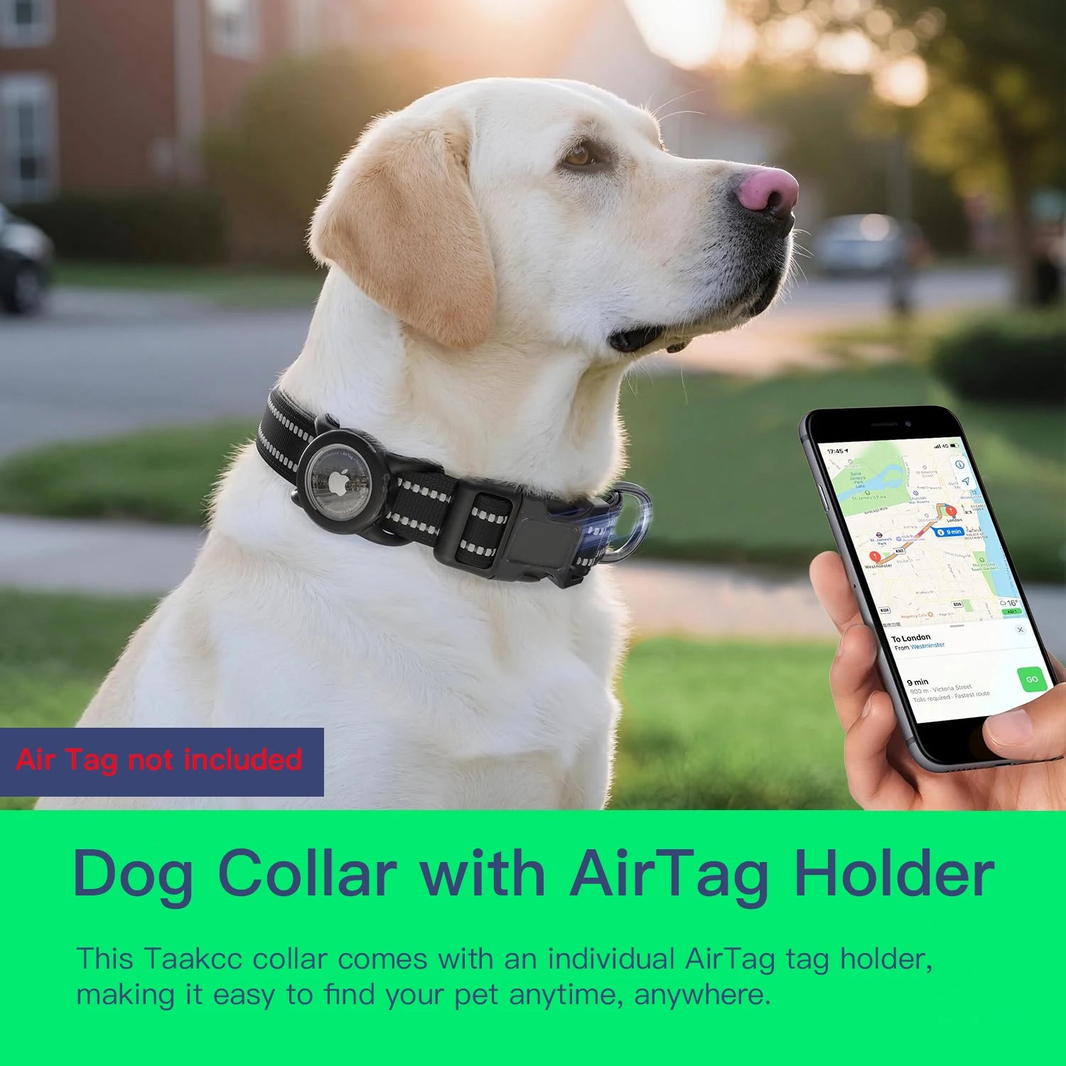 Waterproof Air Tag Dog Collar with Airtag Holder, Reflective Soft Padded & Safety Buckle