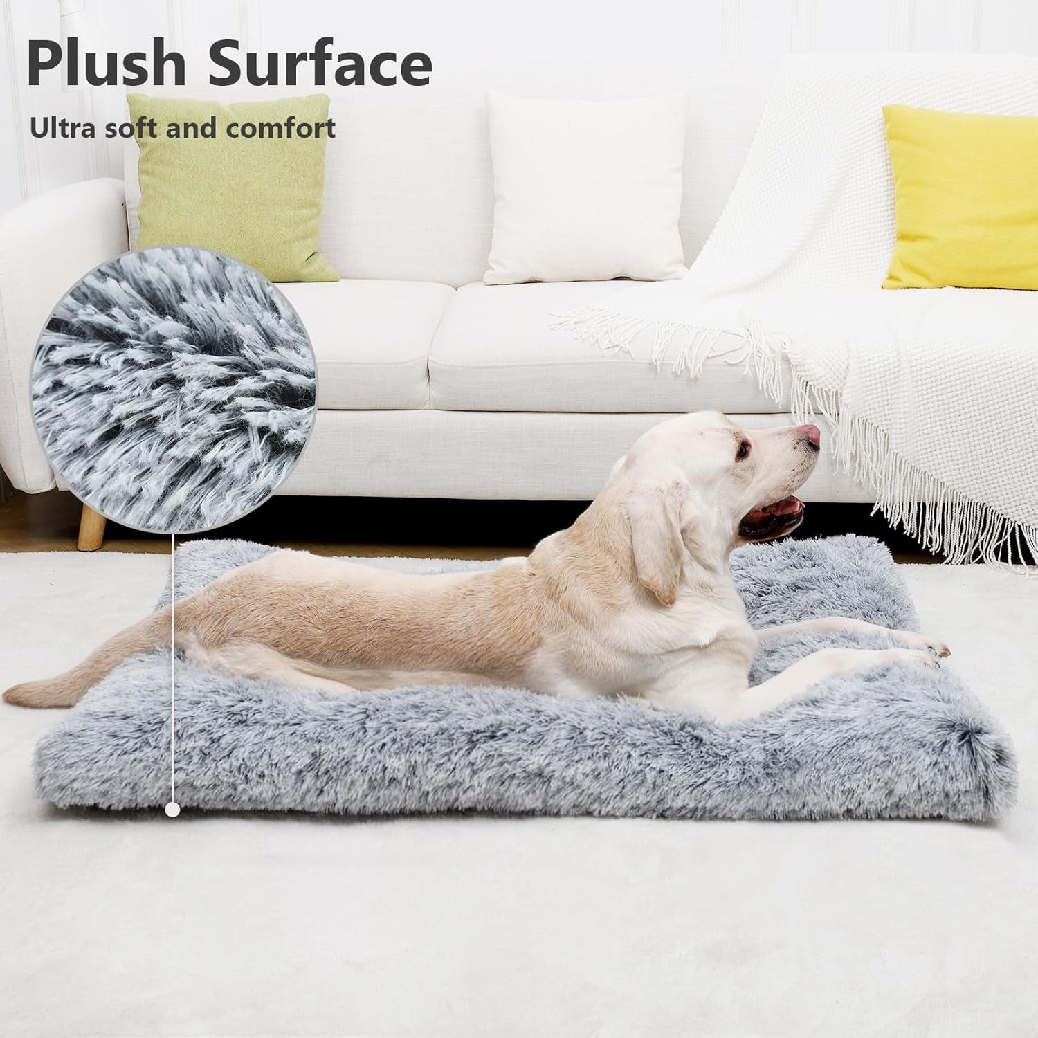 Dog Bed, Extra Large, Plush Soft Pet Beds for XL Dogs, Crate Pad, Washable, 41L X 27W X 2H Inches, 100 Lbs Capacity, Grey