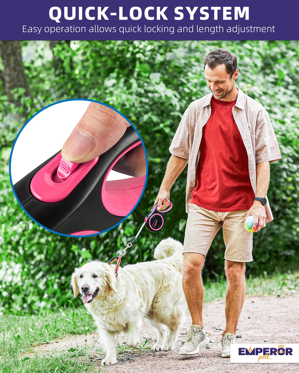 16 Ft Retractable Dog Leash Large Dogs - up to 110Lbs, Large Dog Leash Heavy Duty Dog Leash Retractable 16 Ft - Pink 