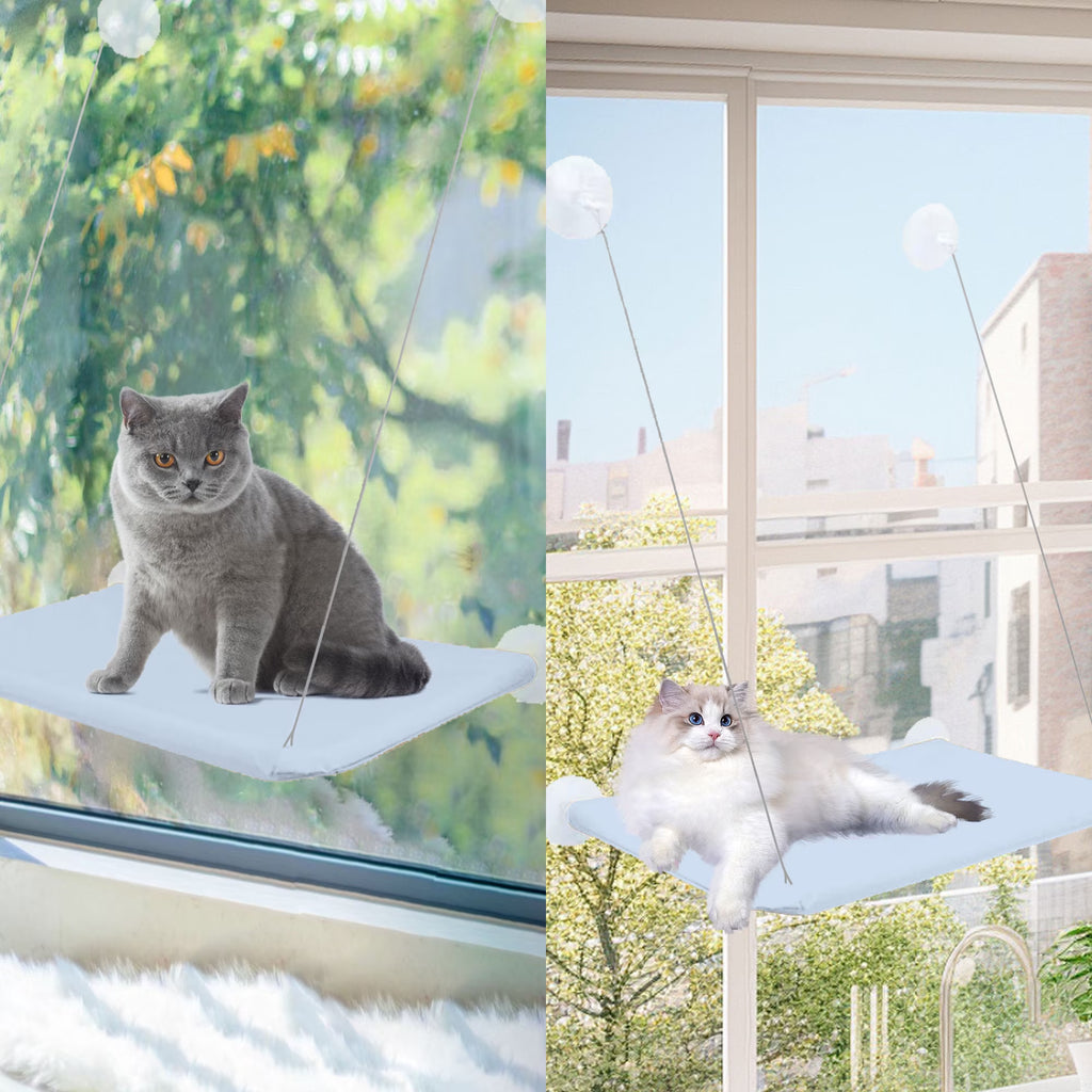 Window Cat Hammock Bed – Suction Cup Hanging Cat Window Perch for Indoor Cats | Cozy Window Sill Lounger – Blue