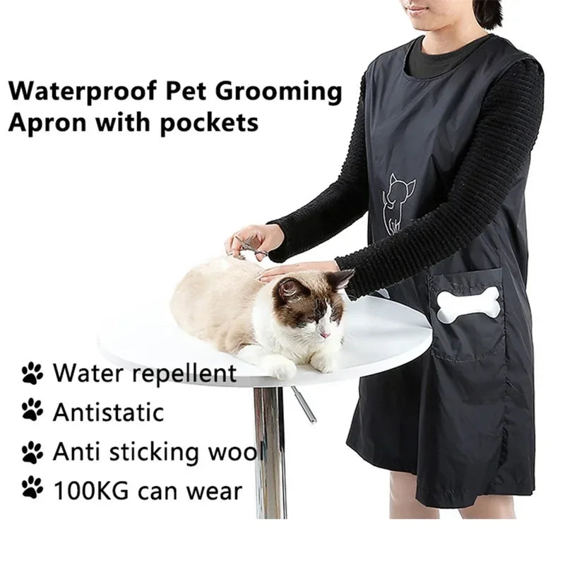 Pet Grooming Overalls Waterproof Nylon Grooming Apron with Pockets anti Stick 