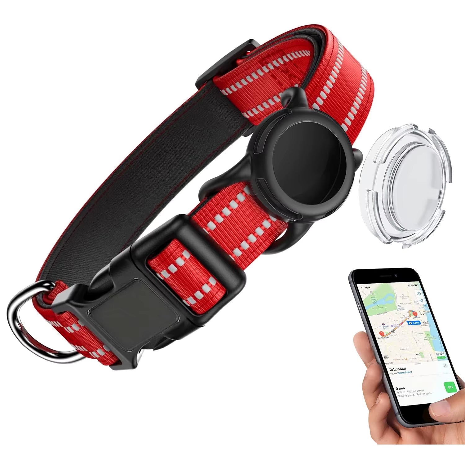 Waterproof Air Tag Dog Collar with Airtag Holder, Reflective Soft Padded & Safety Buckle