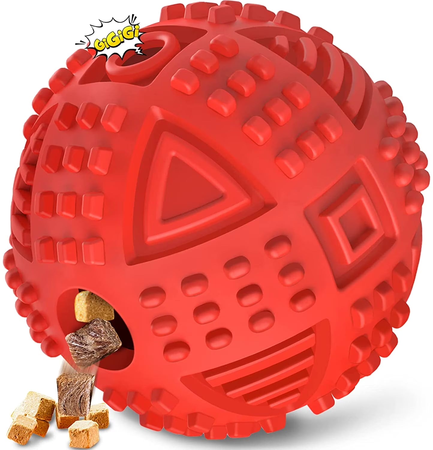 Treat Dispensing Dog Ball Toy – Tough Squeaky Puzzle Chew Toy for Aggressive Chewers | Durable Natural Rubber IQ Toy for Large Dogs