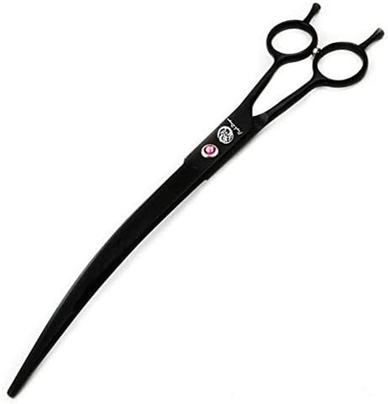 9" Professional Downward Curved Pet Grooming Shears – Black, Left or Right-Hand Use with Storage Bag