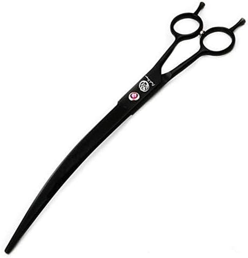 9" Professional Downward Curved Pet Grooming Shears – Black, Left or Right-Hand Use with Storage Bag