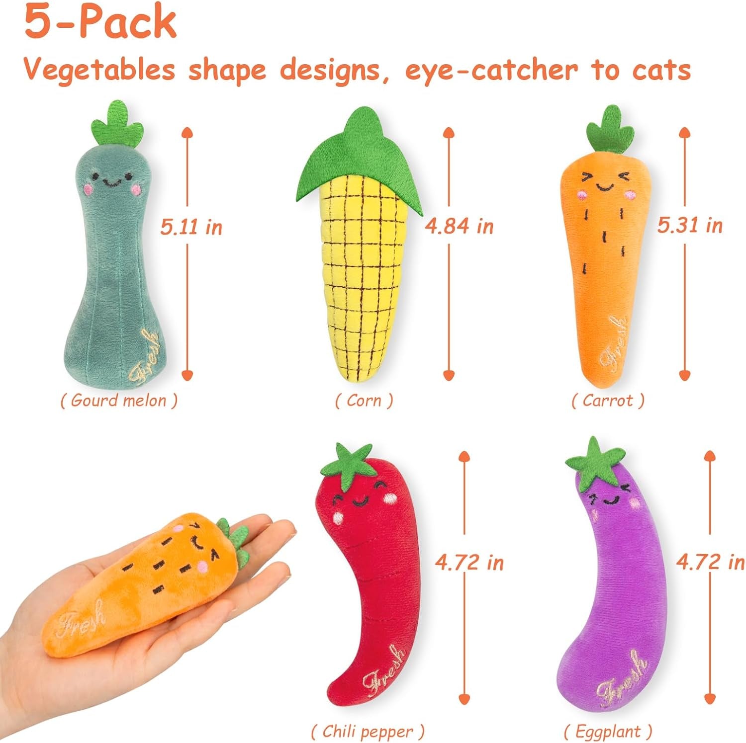 5-Pack Catnip Plush Cat Toys – Carrot-Shaped Interactive Toys for Indoor Cats