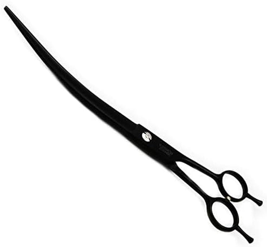 9" Professional Downward Curved Pet Grooming Shears – Black, Left or Right-Hand Use with Storage Bag