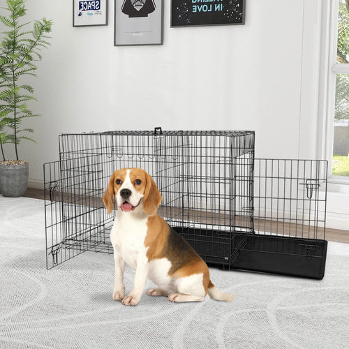 36" Foldable Double-Door Dog Crate – Heavy-Duty Metal Kennel with Removable Tray for Medium Dogs (Black