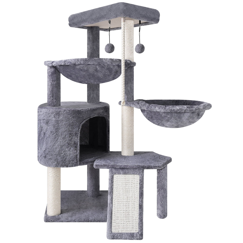Cat Activity Tower with Condo, Climbing Platforms & Two Hammocks – 37.4 Inch Gray