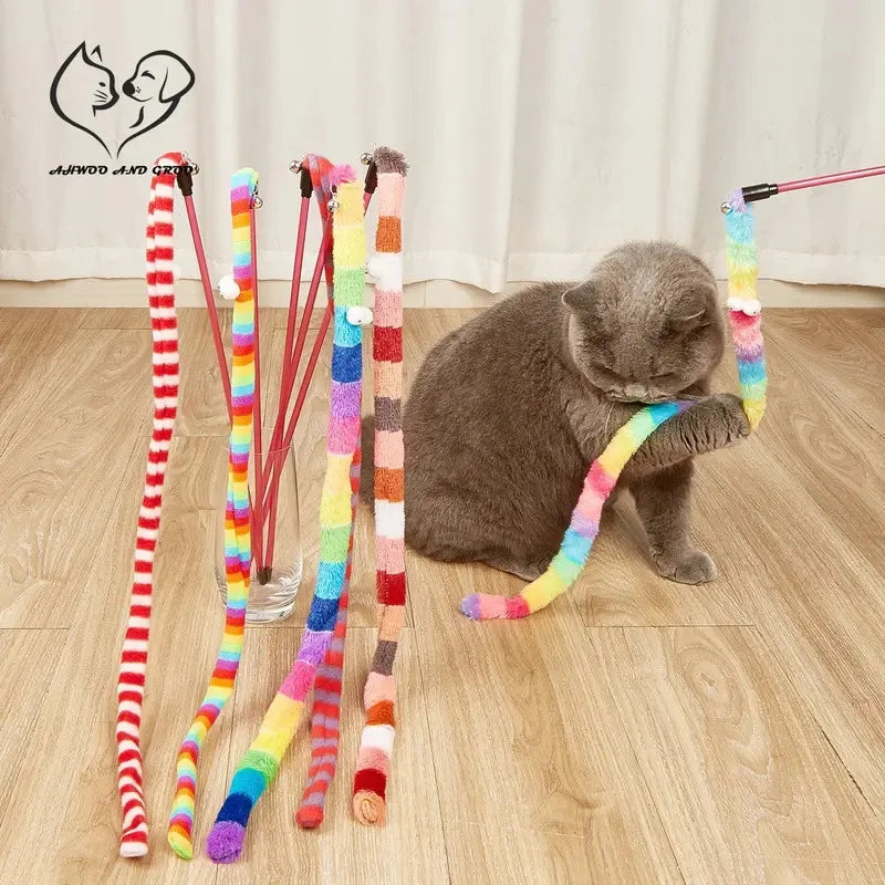 Interactive Caterpillar Cat Teaser Wand – Colorful Feather Cat Toy for Indoor Cats & Kittens | Fun Play & Exercise Toy