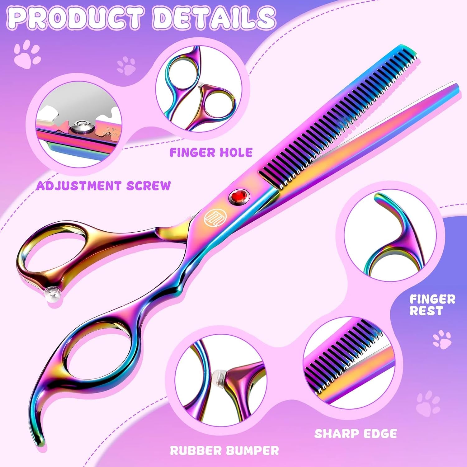 Professional Pet Grooming Scissors Set – 7" & 8" Curved, Thinning & Chunker Shears with Grooming Comb